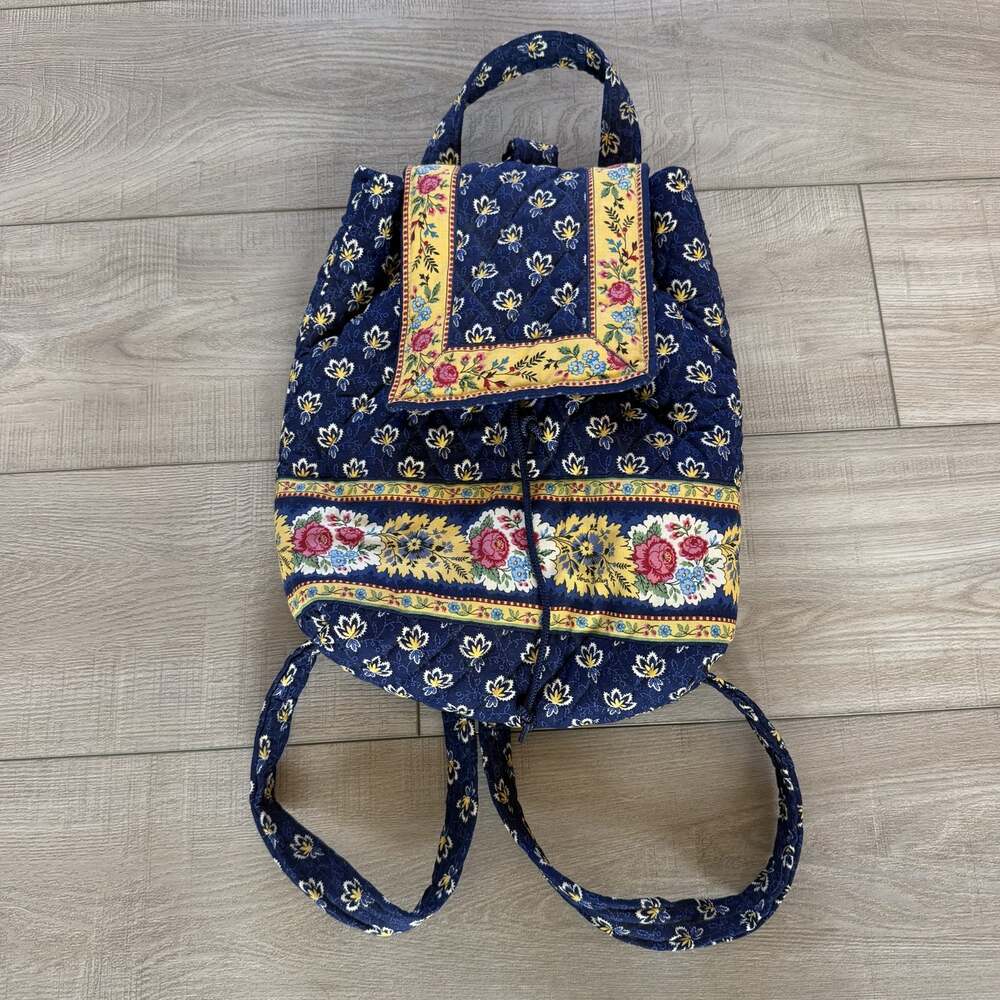 Vera Bradley Quilted Drawstring Backpack Navy